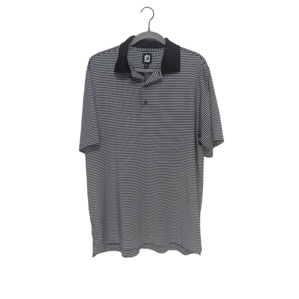 FootJoy FJ Golf Performance Polo Mens Size L Black and White Striped Shirt